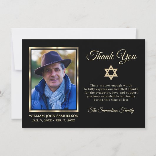 悔やみや弔慰葬儀メモリTHANK YOU Star David写真 サンキューカード (正面)