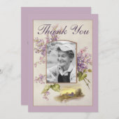 悔やみや弔慰葬儀薄紫ヴィンテージフローラありがとう サンキューカード (正面/裏面)