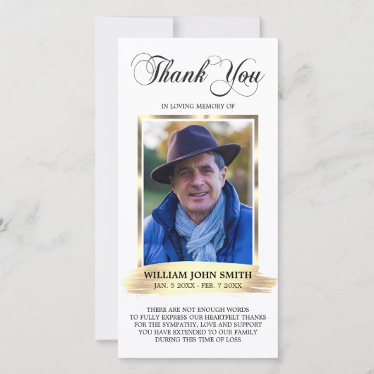 悔やみや弔慰葬儀記念ホワイトありがとう写真 サンキューカード (正面)