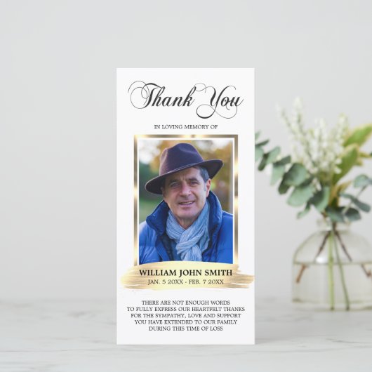 悔やみや弔慰葬儀記念ホワイトありがとう写真 サンキューカード (スタンド正面)