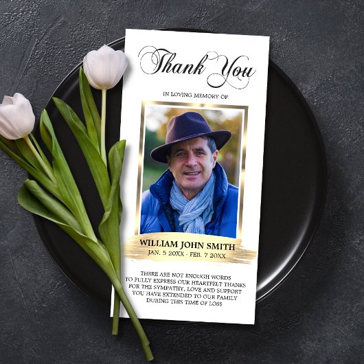 悔やみや弔慰葬儀記念ホワイトありがとう写真 サンキューカード