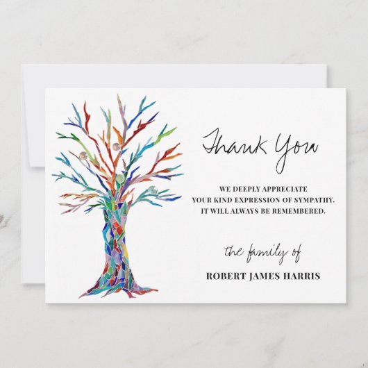 悔やみや弔慰葬儀記念木ありがとう サンキューカード (正面)