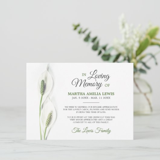 悔やみや弔慰葬式カラユリ花ありがとう サンキューカード (スタンド正面)