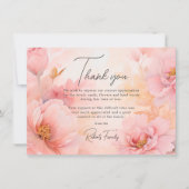 悔やみや弔慰葬式ピンク牡丹ヴィンテージありがとう サンキューカード (正面)