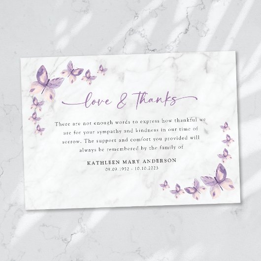 悔やみや弔慰蝶の葬儀 サンキューカード