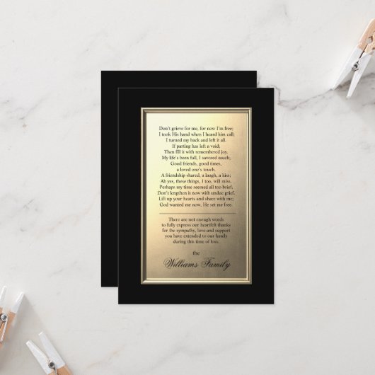 悔やみや弔慰記念金ゴールドPHOTOありがとうご詩 カード (正面/裏面インサイチュ)