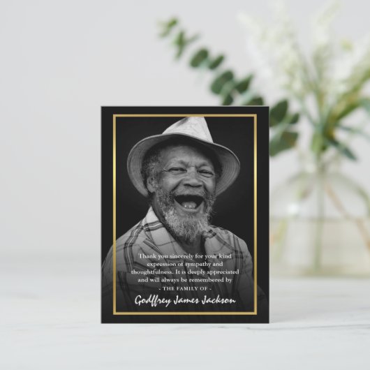 悔やみや弔慰金ゴールドフレーム写真 サンキューカード (スタンド正面)
