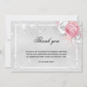 悔やみや弔慰銀グリッターピンクフローラ写真 サンキューカード (正面)