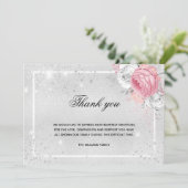 悔やみや弔慰銀グリッターピンクフローラ写真 サンキューカード (スタンド正面)