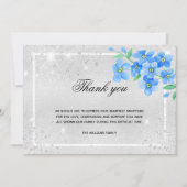 悔やみや弔慰銀グリッターブルーフローラ写真 サンキューカード (正面)