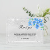 悔やみや弔慰銀グリッターブルーフローラ写真 サンキューカード (スタンド正面)