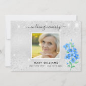 悔やみや弔慰銀グリッターブルーフローラ写真 サンキューカード (裏面)