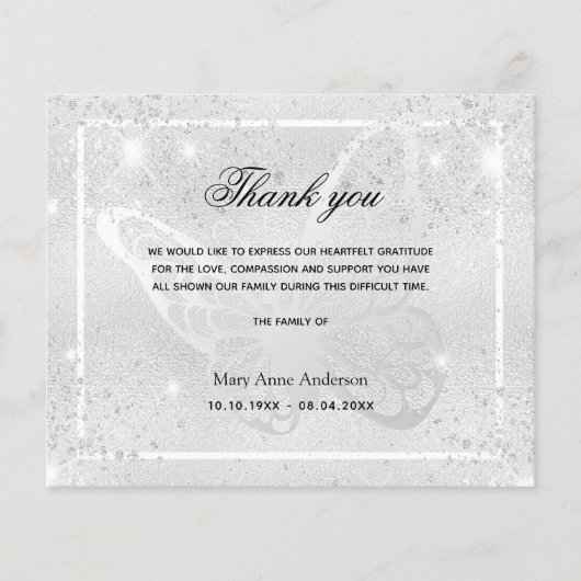 悔やみや弔慰銀蝶サンキューカード (正面)