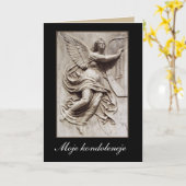 悔やみや弔慰-ポーランド語-ハープとの天使 カード (黄色い花)