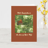 悔やみや弔慰，妻の損失，オレンジ色の蝶 カード (黄色い花)