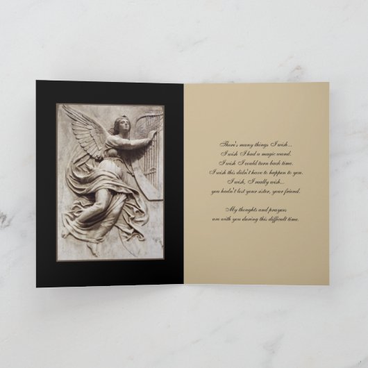 悔やみや弔慰 – 姉妹の損失 – 天使とハープ カード (内部)