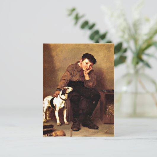 悔やみや弔慰 – 少年と彼の犬 ポストカード (スタンド正面)