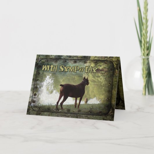 悔やみや弔慰-湖を見落としているドーベルマン犬を使って カード (正面)