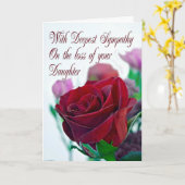 悔やみや弔慰、赤いバラで娘を失った カード (黄色い花)