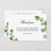 悔やみや弔慰eucalyptus緑の白い写真 サンキューカード (正面/裏面)