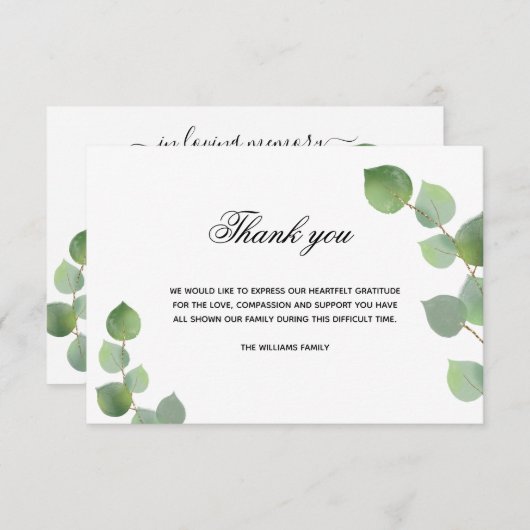 悔やみや弔慰eucalyptus緑の白い写真 サンキューカード (正面/裏面)