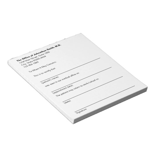 患者のための医療診断書 ノートパッド (アングル)