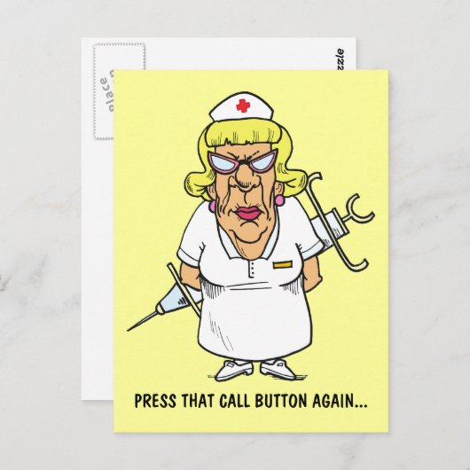 患者怒の呼び出しボタンの押し付けに疲れているナース ポストカード (正面/裏面)