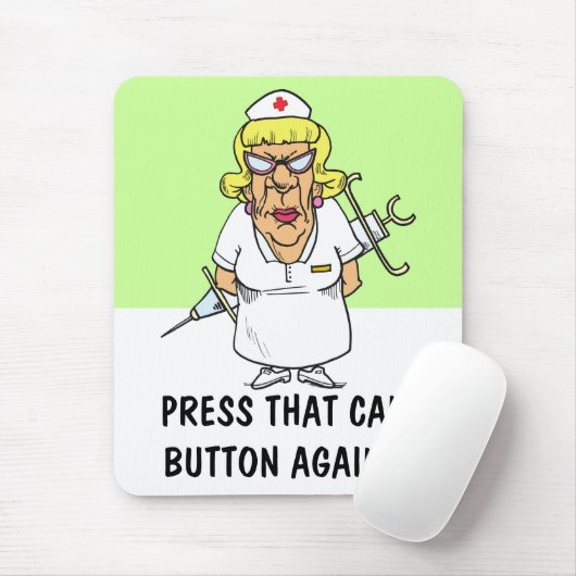 患者怒の呼び出しボタンの押し付けに疲れているナース マウスパッド (マウス)
