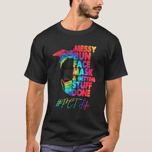 患者気に技術者Messy Bun顔マスクとGe Tシャツ (正面)
