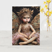 悩ましい小さな愛らしい妖精 カード (黄色い花)
