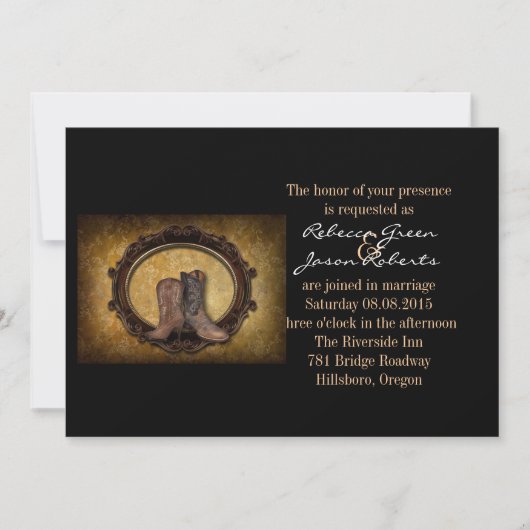 悩みを抱えた西部地方のカウボーイの結婚式 招待状 (正面)