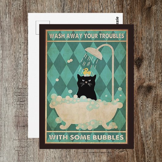 悩みを洗い流して - かわいい猫が元気に  ポストカード