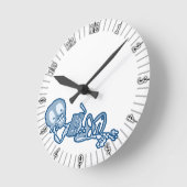 悩むBetsyLouスケルトンと本 ラウンド壁時計 (傾斜)