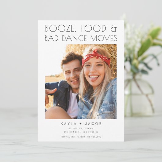 悪いおもしろいダンス移動フォトウェディング日付を保存 案内状 (スタンド正面)