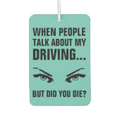 悪いおもしろい運転引用文 |ティール（緑がかった色）車 カーエアーフレッシュナー (正面)