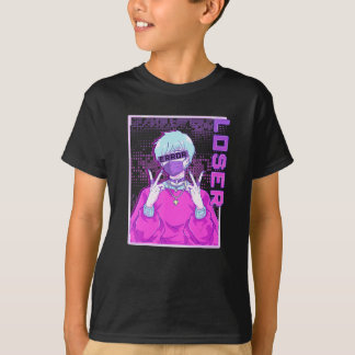 悪いアニメ少年エラー敗者Vaporwaveパンクストリートウェア Tシャツ