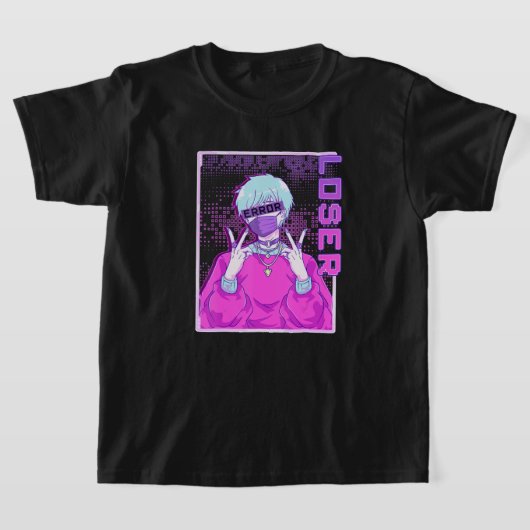 悪いアニメ少年エラー敗者Vaporwaveパンクストリートウェア Tシャツ (レイダウン)