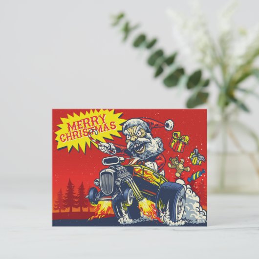 悪いサンタがワイルドカーのクリスマスの挨拶に乗る シーズンポストカード (スタンド正面)