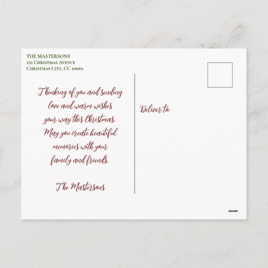 悪いサンタがワイルドカーのクリスマスの挨拶に乗る シーズンポストカード (裏面)