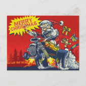 悪いサンタがワイルドカーのクリスマスの挨拶に乗る シーズンポストカード (正面)