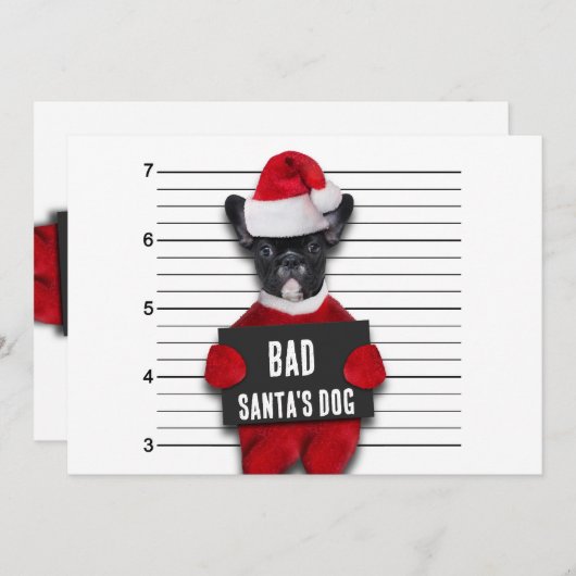 悪いサンタの犬のマグショットのおもしろいクリスマス シーズンカード (正面/裏面)