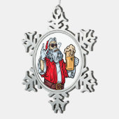 悪いサンタクロース、ロック、ビール、葉巻 スノーフレークピューターオーナメント (右)