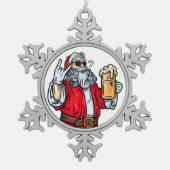 悪いサンタクロース、ロック、ビール、葉巻 スノーフレークピューターオーナメント (正面)