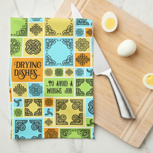 悪い仕事パターンを避けるために皿を乾かすおもしろい キッチンタオル (四つ折り)