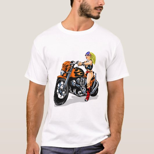 悪い女の子のバイクもしくは自転車に乗る人のひよこ Tシャツ (正面)