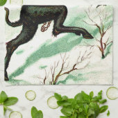 悪い子どもたちを追うクランプス冬の雪 キッチンタオル (折り畳み)