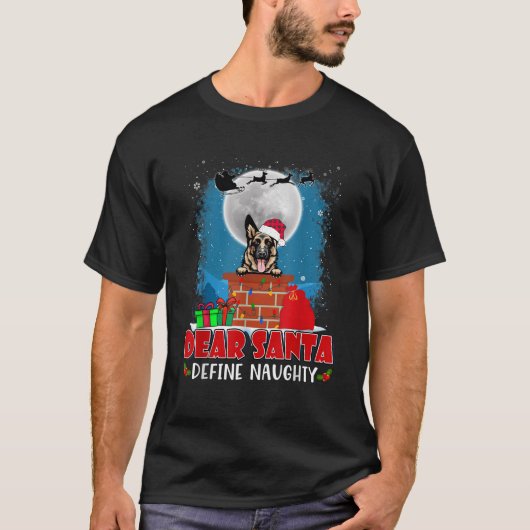悪い子サンタさんドイツ牧羊犬 クリスマス Tシャツ (正面)