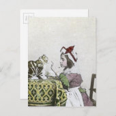 悪い子猫のビクトリアンなお茶会のヴィンテージの小さな女の子 インビテーションポストカード (正面/裏面)