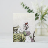 悪い子猫のビクトリアンなお茶会のヴィンテージの小さな女の子 インビテーションポストカード (スタンド正面)