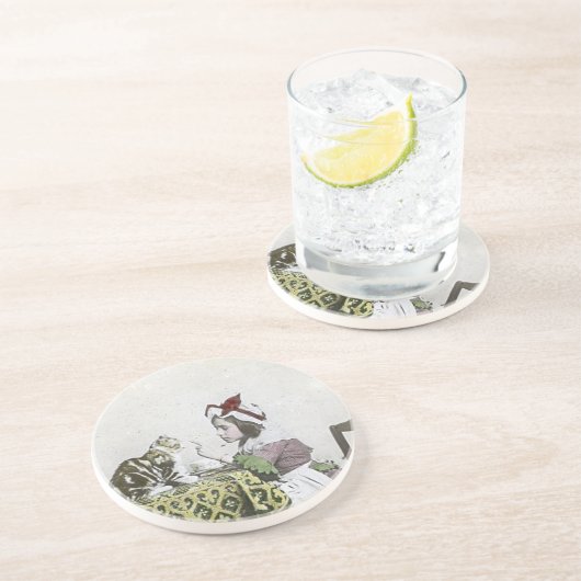 悪い子猫のビクトリアンなお茶会のヴィンテージの小さな女の子 コースター (側面)